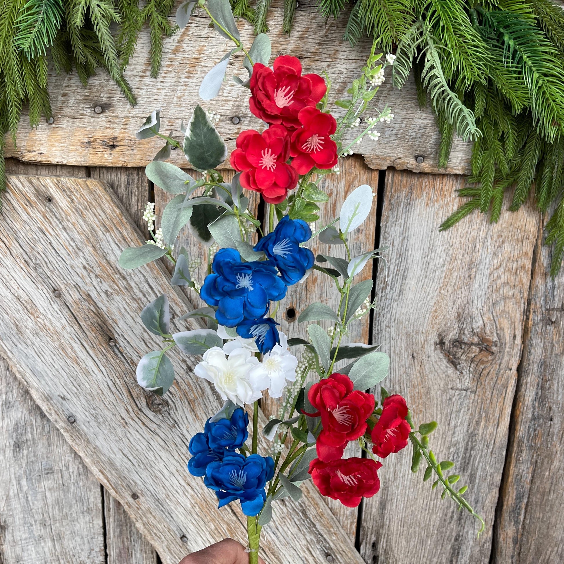 39" Patriotic Hydrangea Bush, Artificial Floral Bush, Red White Blue Floral