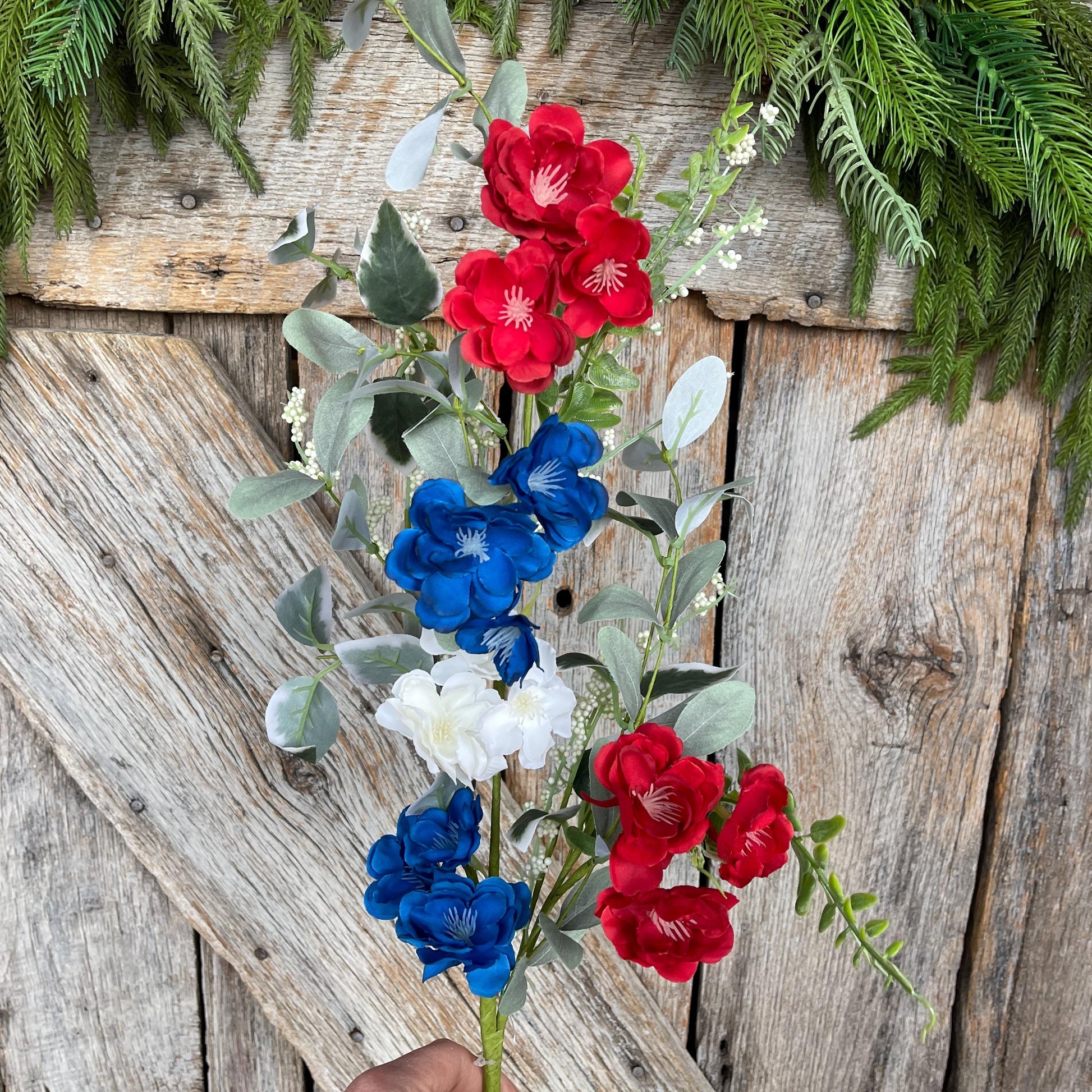 39" Patriotic Hydrangea Bush, Artificial Floral Bush, Red White Blue Floral