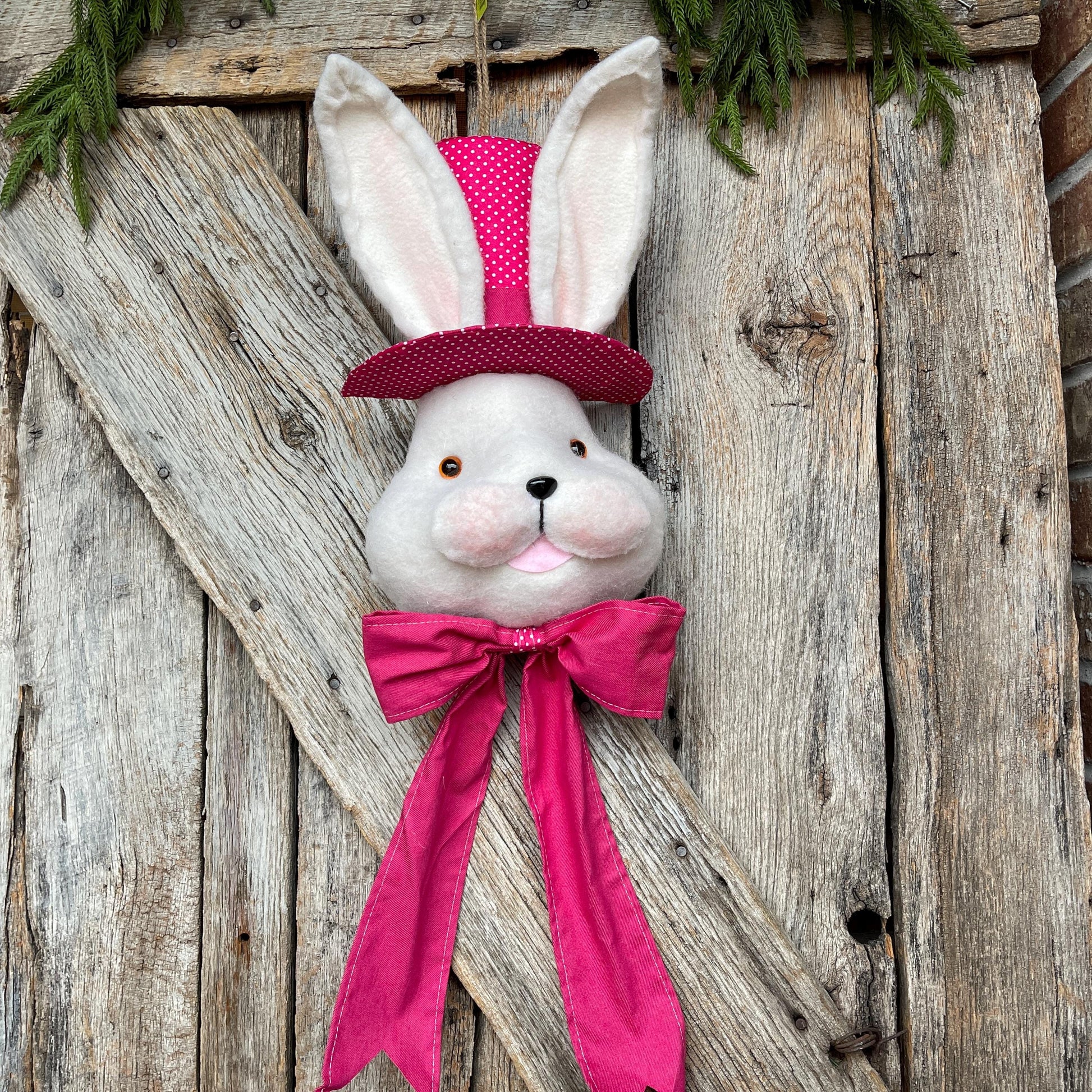 22" Hot Pink Bunny Top Hat Ornament, Easter Decor, Easter Bunny, Bunny Head, Bunny Ornament, Wreath Attachment, Wreath Supply, 63535BT