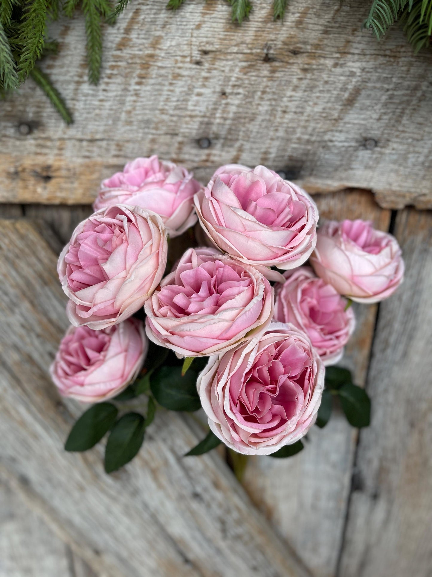 17.5" Pink cabbage rose bush, Pink Rose, Artificial Pink Rose Bush