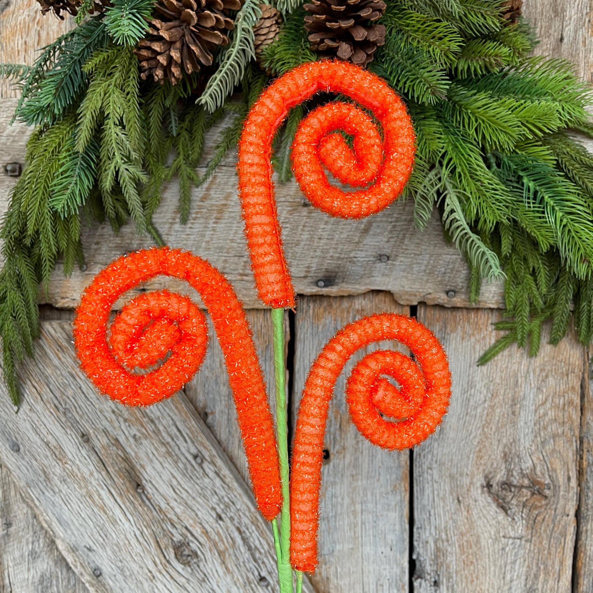 28" Orange Curly Spray, Carrot Colored Spray, Wreath Supply, Easter Spray, Craft Supply, Orange Spray Pick, Vase Filler, 63636OR