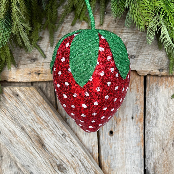 11" Strawberry Ornament, Strawberry Wreath Attachment, Sequin Strawberry