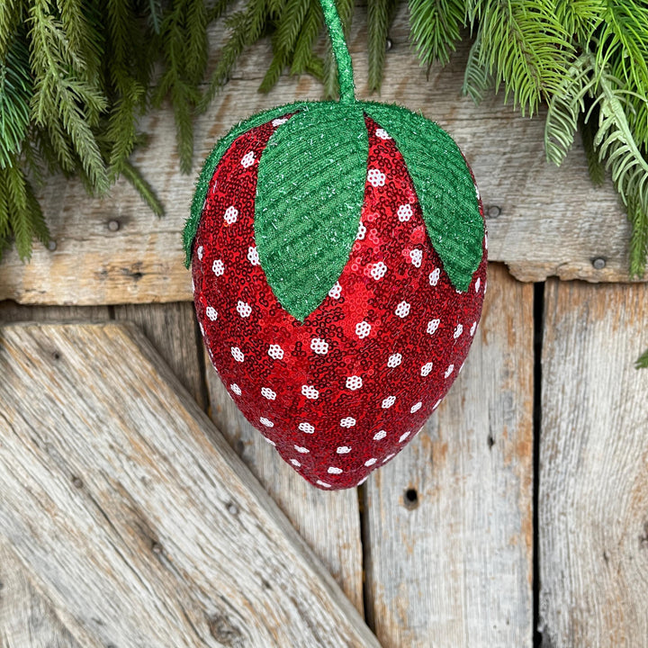 11" Strawberry Ornament, Strawberry Wreath Attachment, Sequin Strawberry