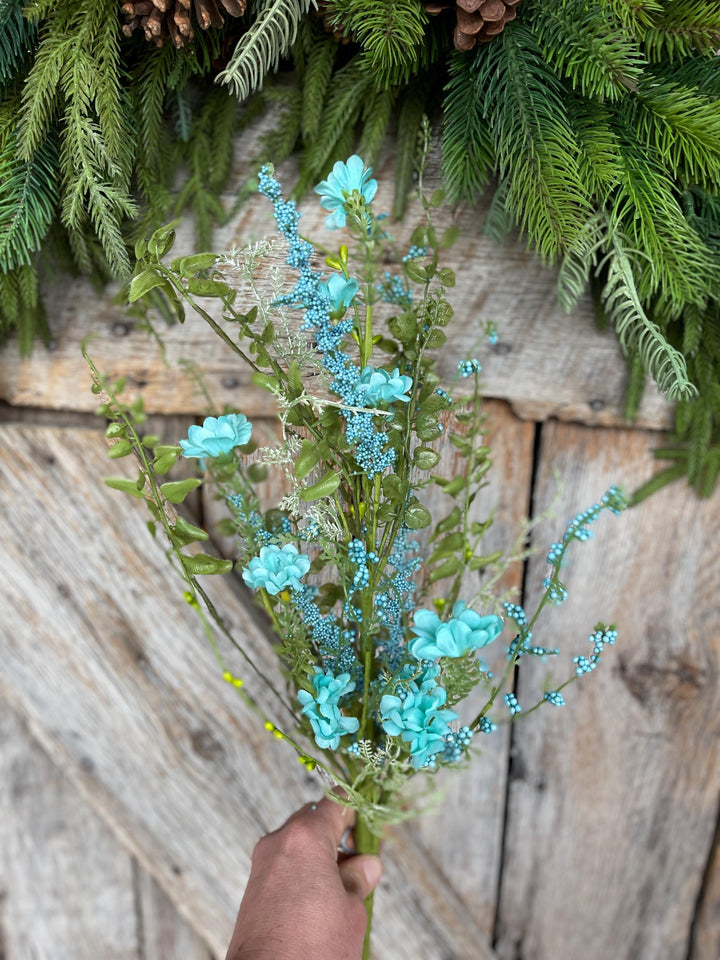 28" Teal Blue Wildflower Spray, Teal Floral