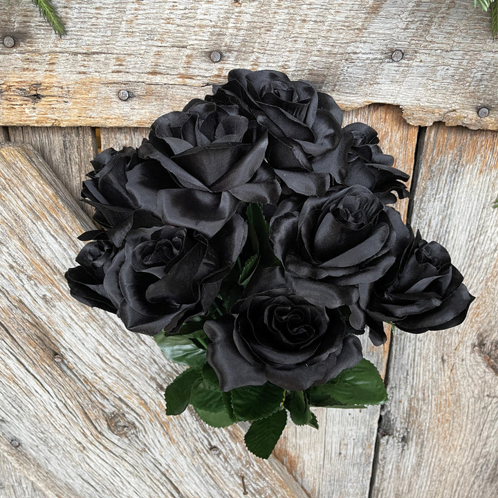 17" Black Rose Bush, Colorfast Black Roses, Artificial Roses