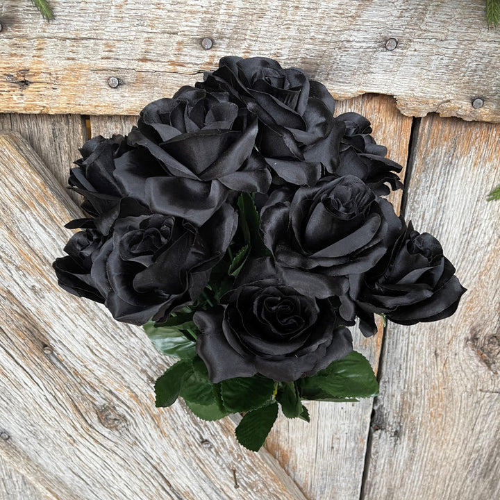 17" Black Rose Bush, Colorfast Black Roses, Artificial Roses