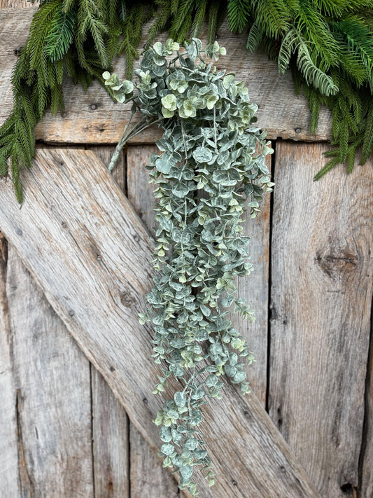 32" Eucalyptus Hanging Bush, Artificial Greenery Bush, Hanging Greenery Bush, Hanging Eucalyptus Bush, 82538-FROSTED, wreath supply, floral