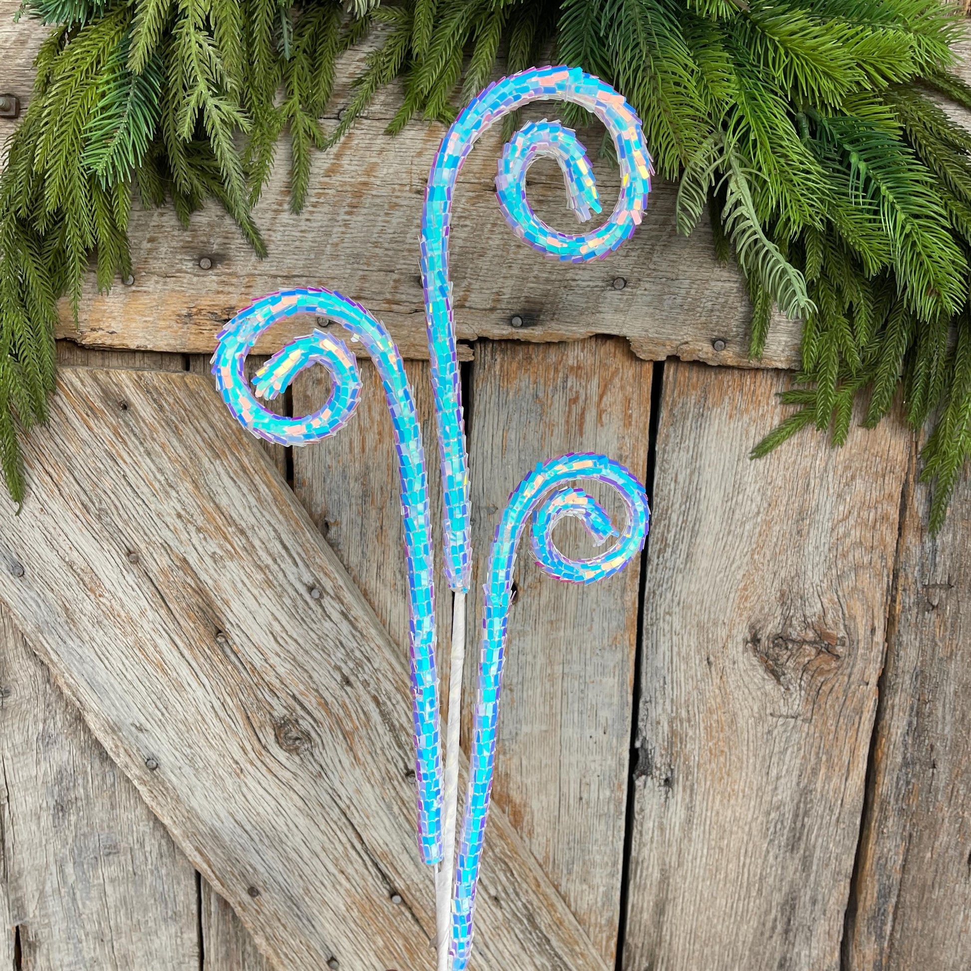 30" White Iridescent Sequin Curly Spray, Wreath Supply, Floral Supply, White Iridescent Floral Pick, 40245-WT