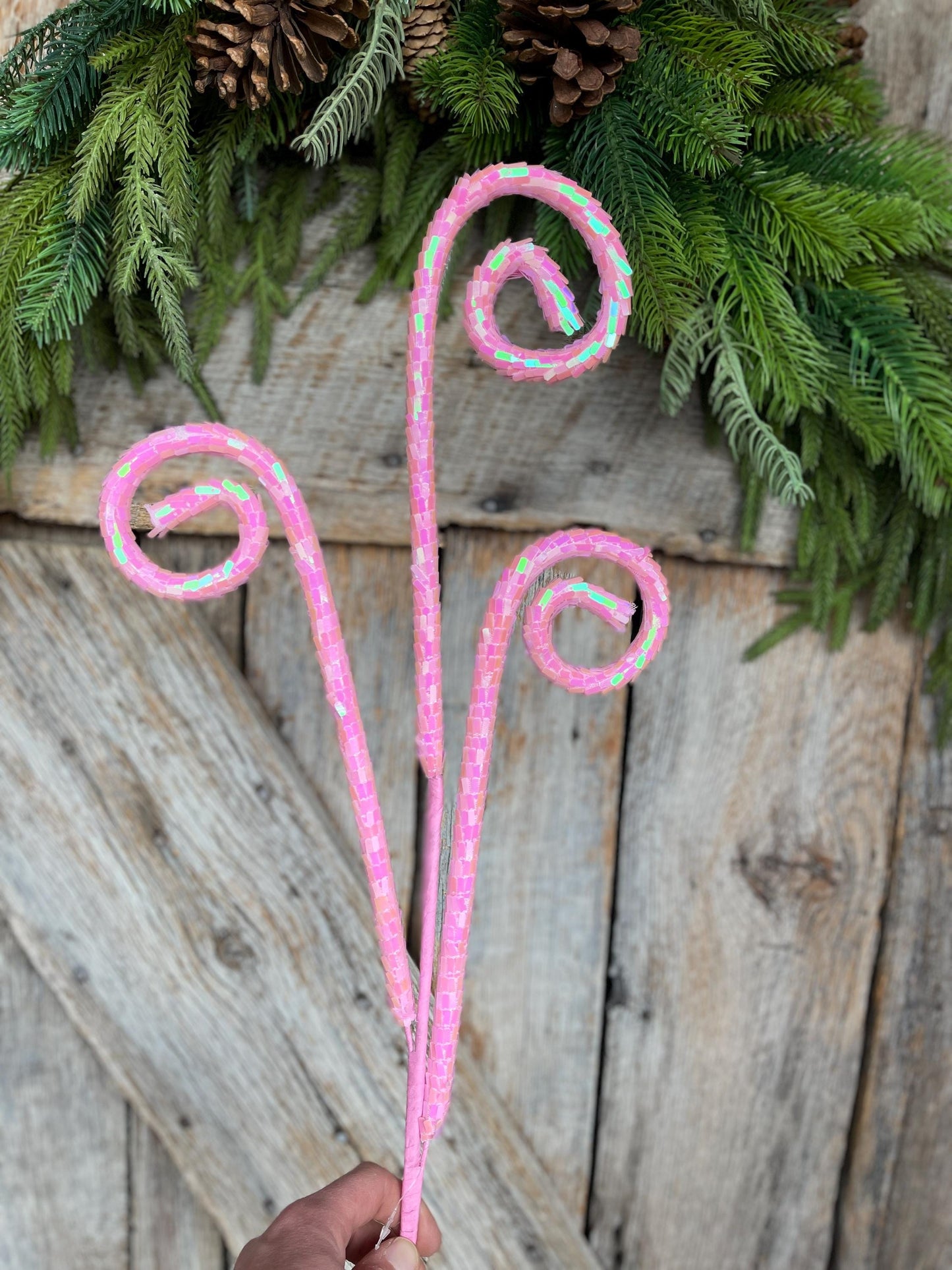 30" Pink Iridescent Sequin Curly Spray, Wreath Supply, Floral Supply