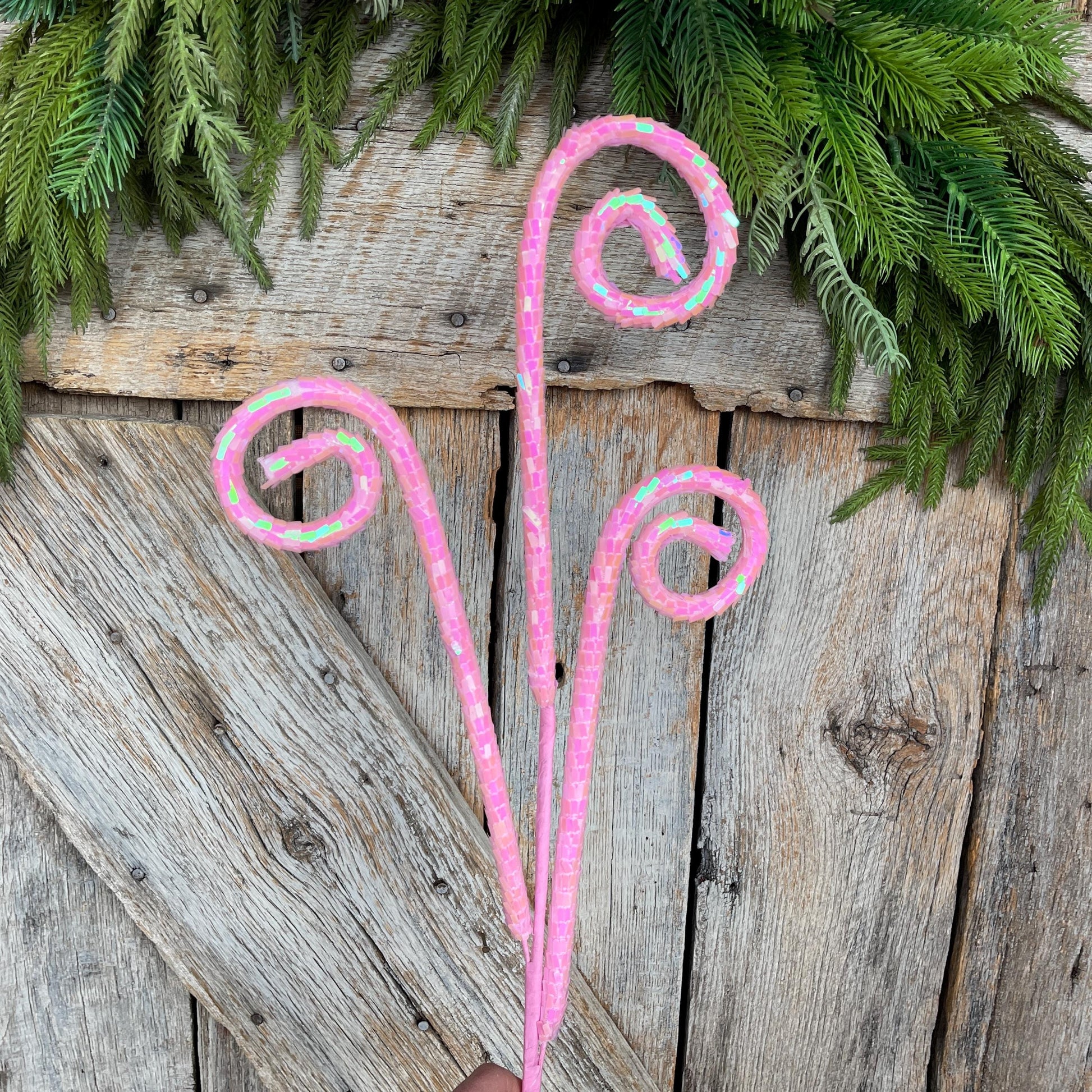 30" Pink Iridescent Sequin Curly Spray, Wreath Supply, Floral Supply, Pink Iridescent Floral Pick, Pink Spray, 40245-PK