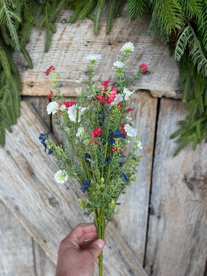 21" Red White Blue Floral Spray, Floral Filler Supply, Wreath Supply