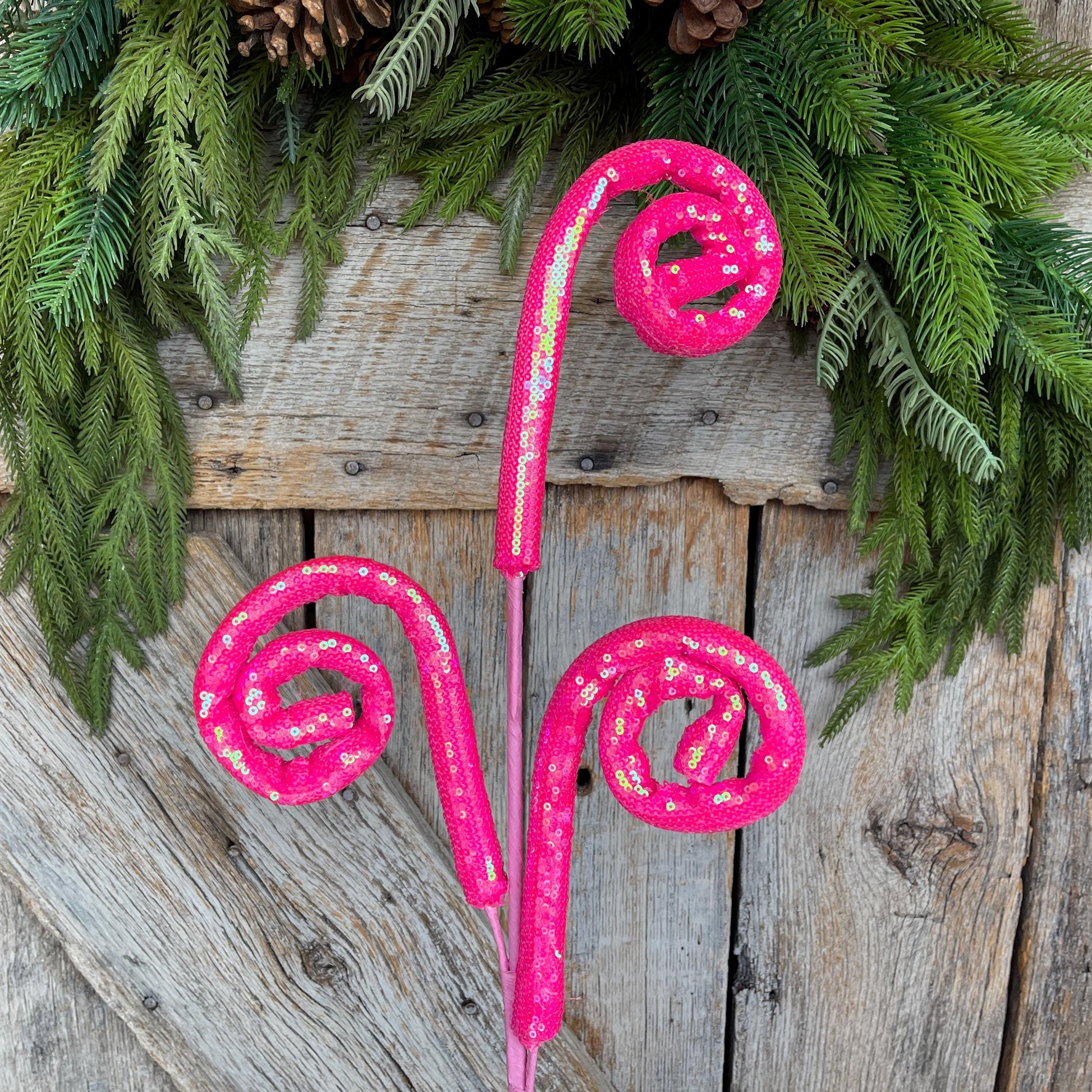 28" Hot Pink Sequin Curly Spray, Wreath Supply, Floral Supply, Pink Floral Pick, Hot Pink Spray, 63596HTPK