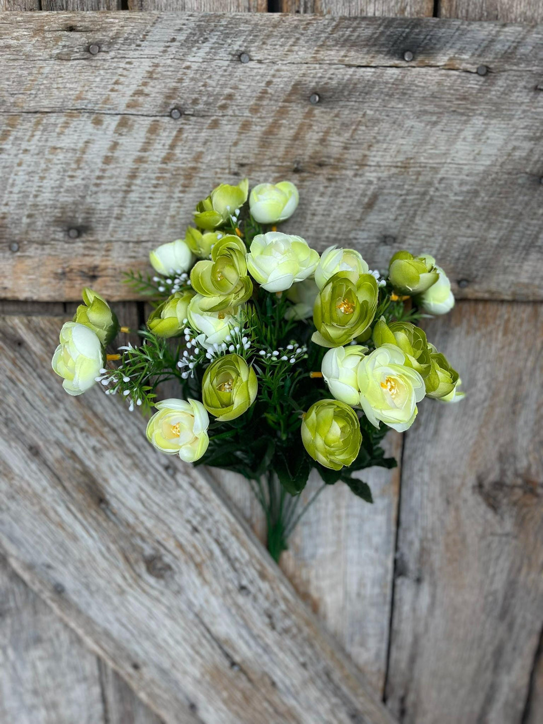 20" Green Ranunculus Floral Bush, Artificial Ranunculus Bush, Floral Bush