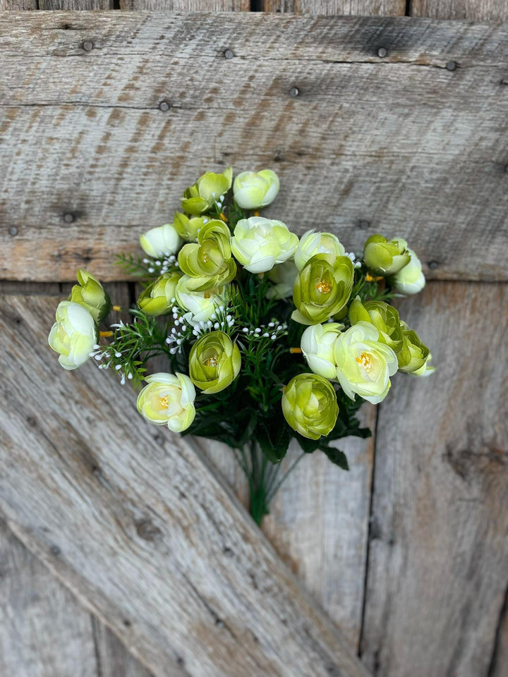 20" Green Ranunculus Floral Bush, Artificial Ranunculus Bush, Floral Bush