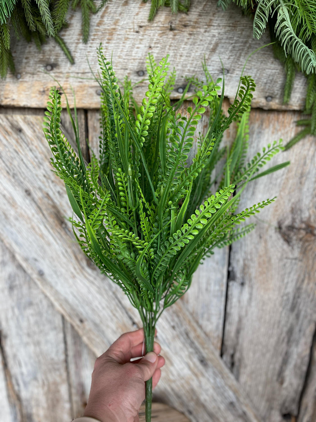 21" Button Fern Greenery Bush, Beaded Leaf Bush, Green Beaded Leaf Bush