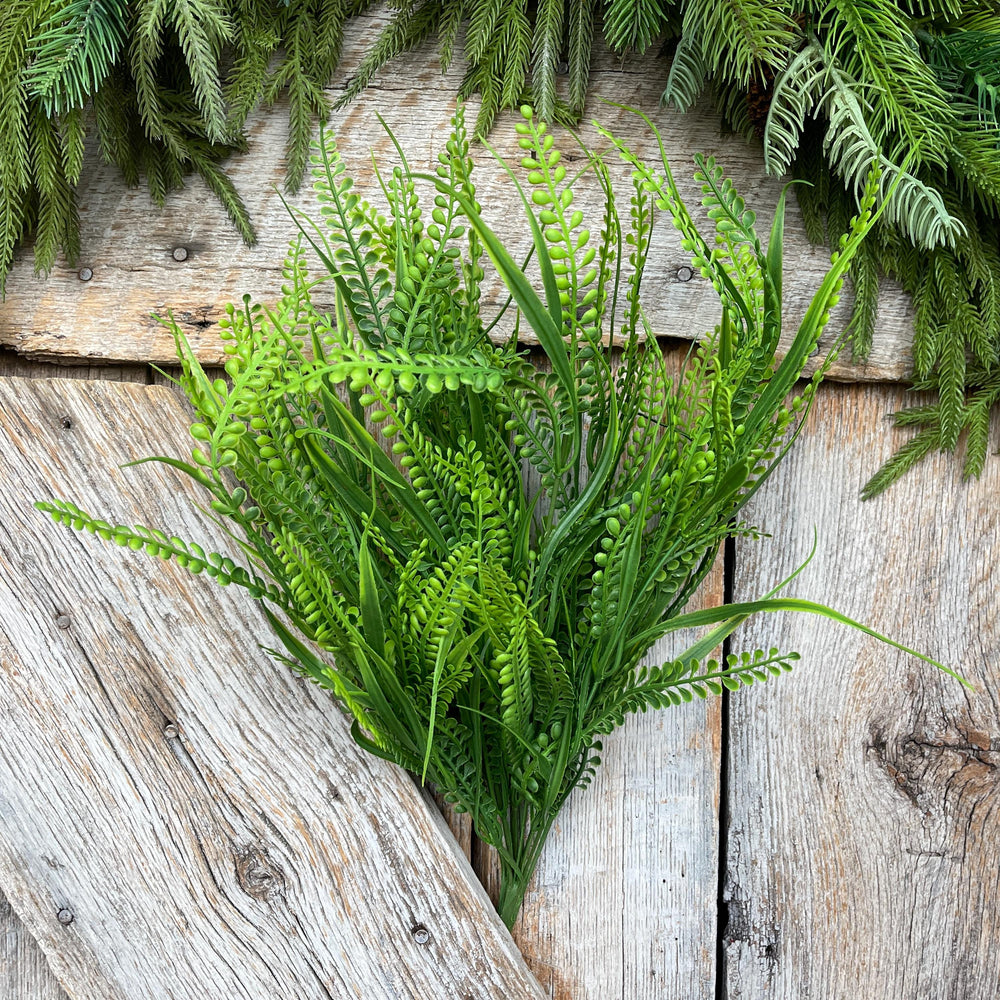 21" Button Fern Greenery Bush, Beaded Leaf Bush, Green Beaded Leaf Bush