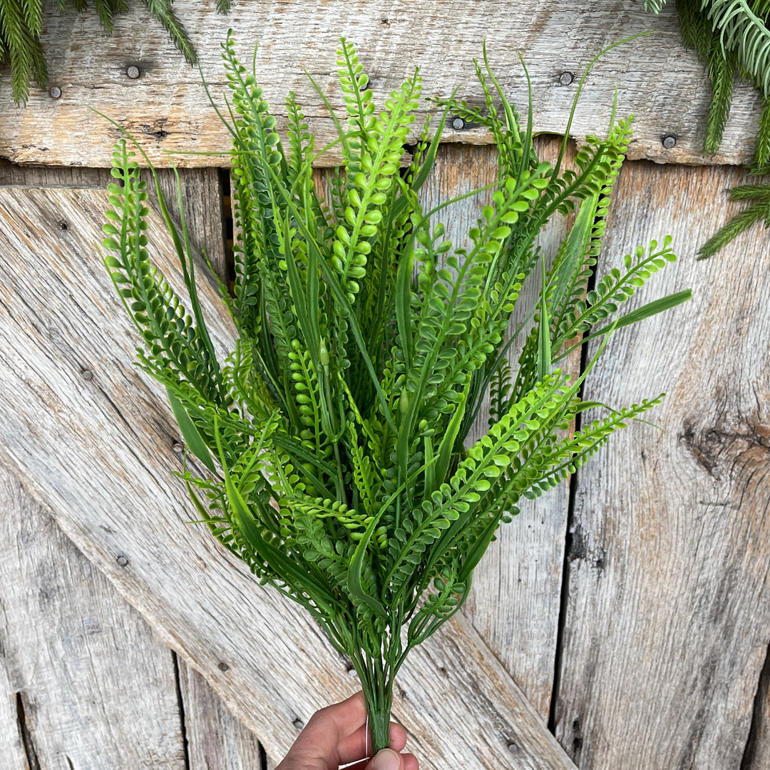21" Button Fern Greenery Bush, Beaded Leaf Bush, Green Beaded Leaf Bush