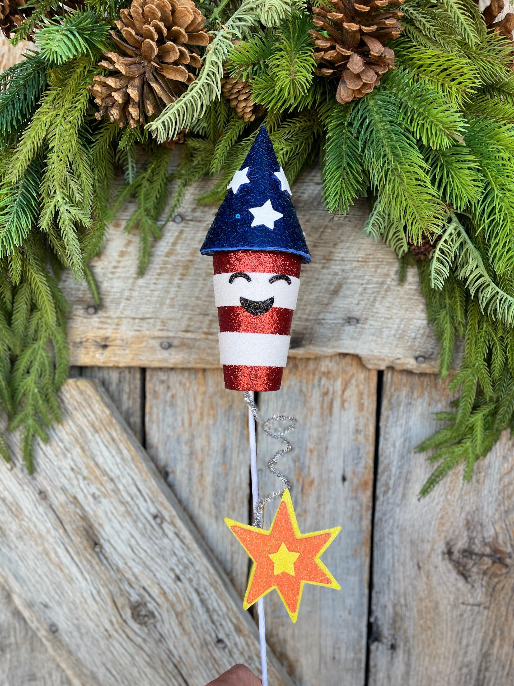 24" Patriotic Rocket Spray, Red White Blue Floral Spray, Patriotic Picks and Stems, 4th of July Rocket Pick, Patriotic Decor, 74240RWB