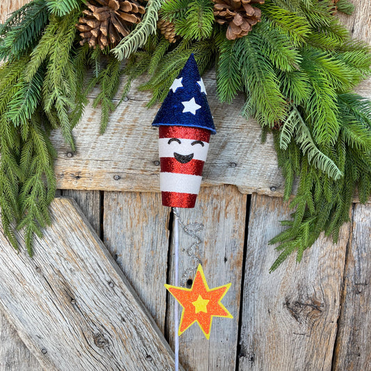 24" Patriotic Rocket Spray, Red White Blue Floral Spray, Patriotic Picks and Stems, 4th of July Rocket Pick, Patriotic Decor, 74240RWB