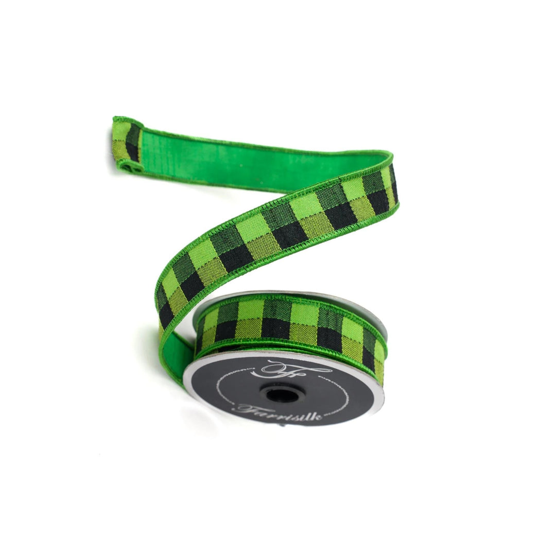 1" Green Black Stitchery Ribbon, Farrisilk Ribbon