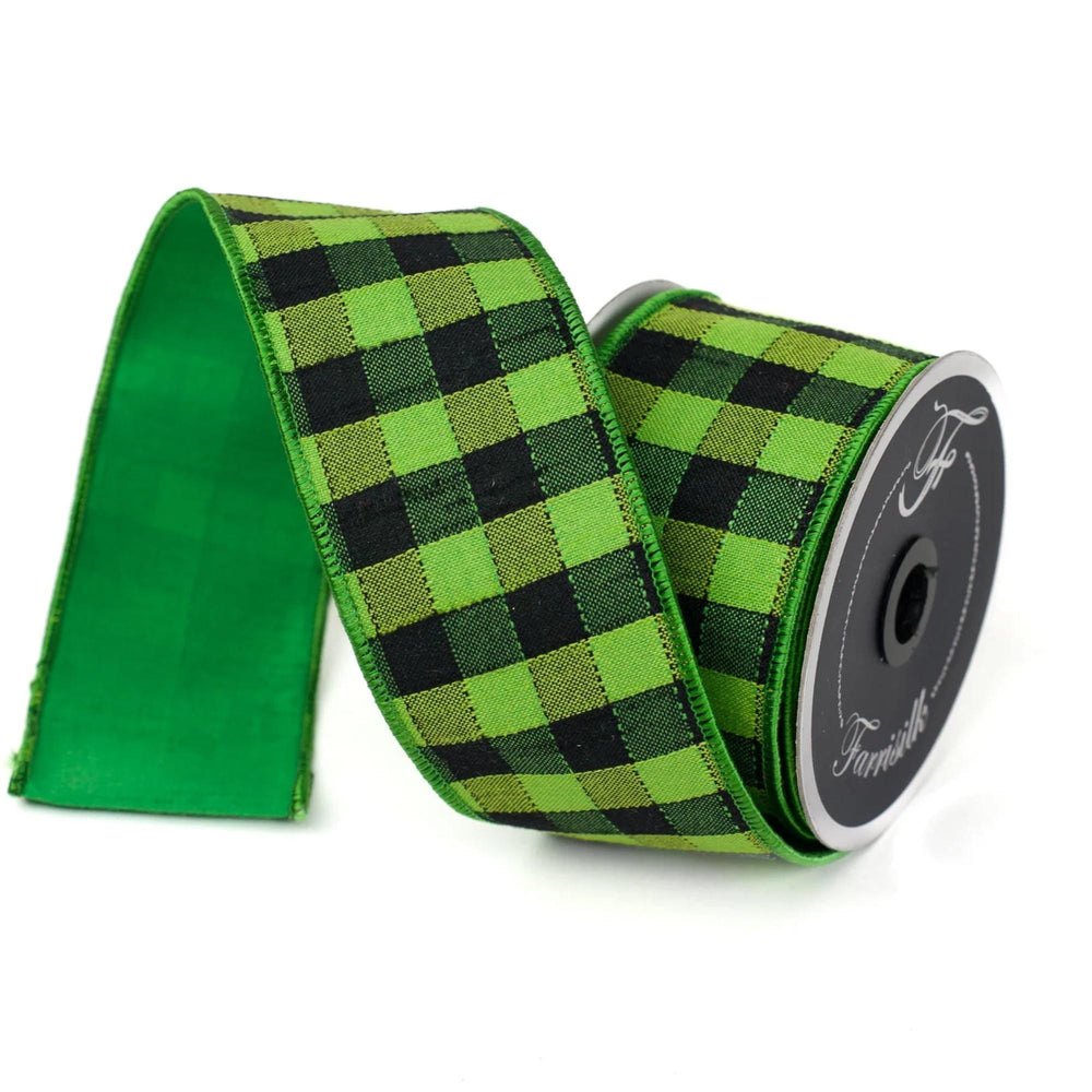 2.5" Green Black Stitchery Ribbon, Farrisilk Ribbon