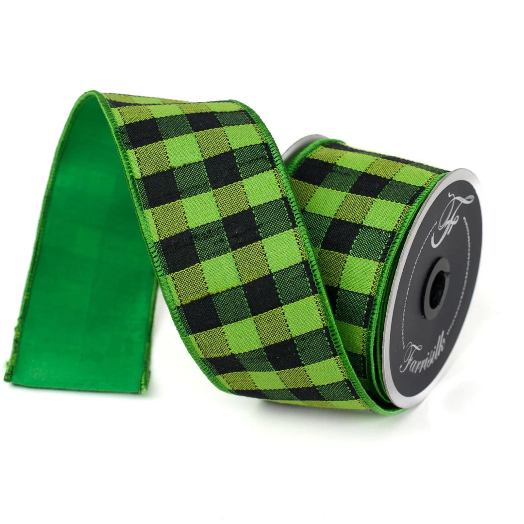 2.5" Green Black Stitchery Ribbon, Farrisilk Ribbon