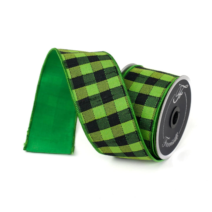 2.5" Green Black Stitchery Ribbon, Farrisilk Ribbon