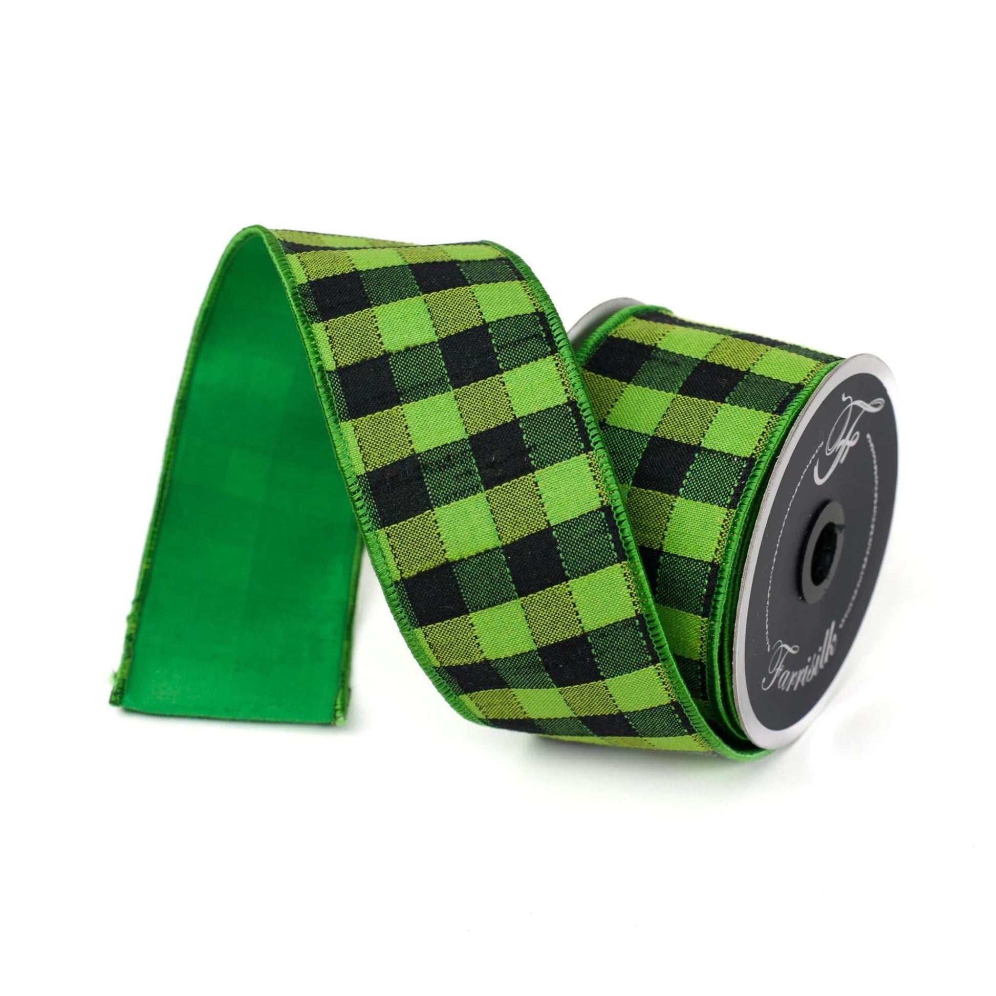 2.5" Green Black Stitchery Ribbon, Farrisilk Ribbon, Halloween Ribbon