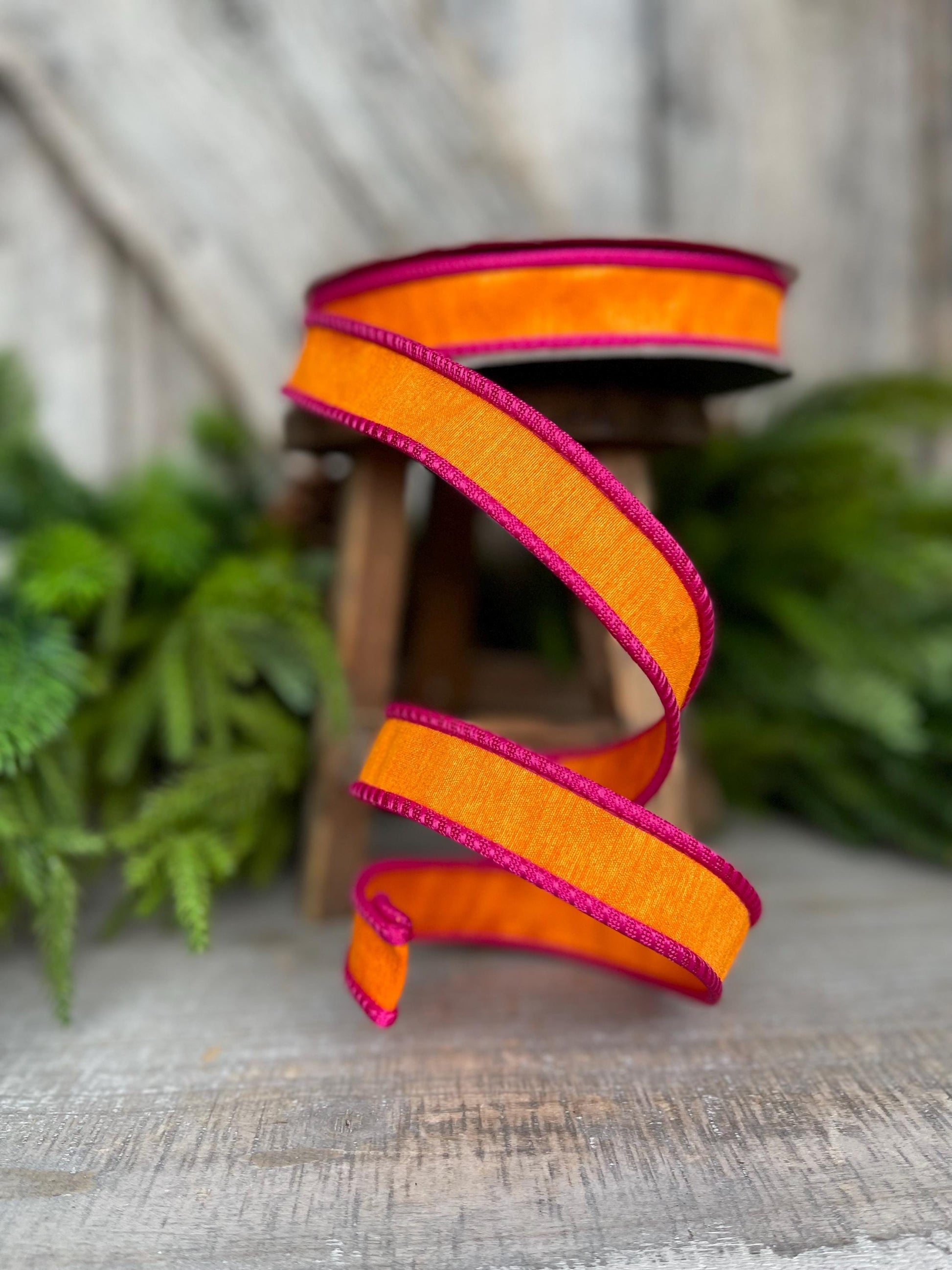 1" Pink Orange Ribbon, Farrisilk Ribbon, Hot Pink Accent Ribbon, Pink Orange Ribbon, Wired RIbbon, Designer Ribbon, Corded RIbbon, RK533-52