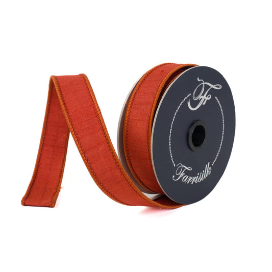 1” Copper Orange Dupioni Ribbon, Fall ribbon, Christmas ribbon, Rust Ribbon, Wired Ribbon, Farrisilk ribbon, RK608-42