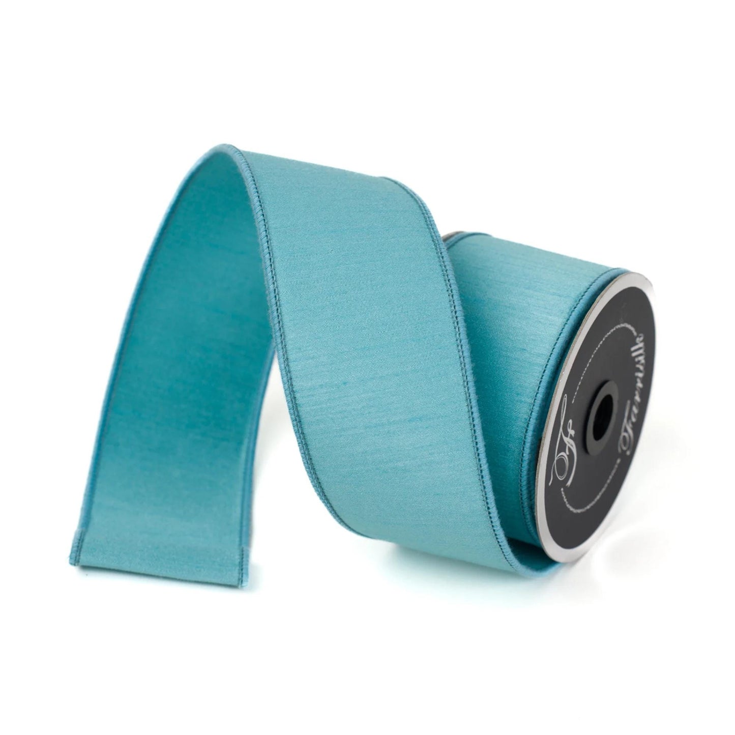 2.5” Light Blue Dupion Ribbon, Farrisilk ribbon, wired ribbon