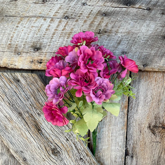 20" Pink Zennia Bush, Hot Pink Floral, Pink Purple Floral, Fuchsia Zennia Bush, Artificial Floral Bush, 97204