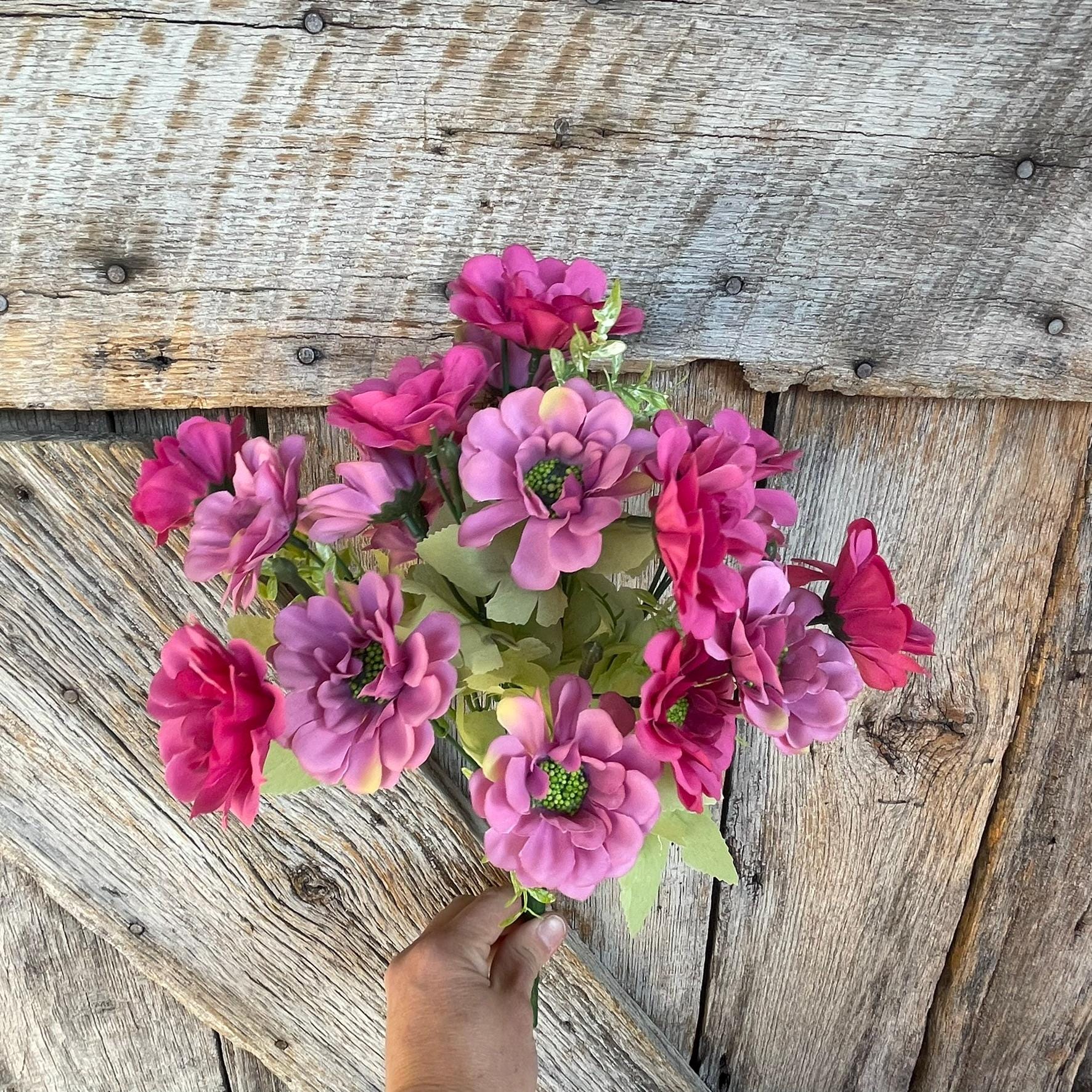 20" Pink Zennia Bush, Hot Pink Floral, Pink Purple Floral, Fuchsia Zennia Bush, Artificial Floral Bush, 97204