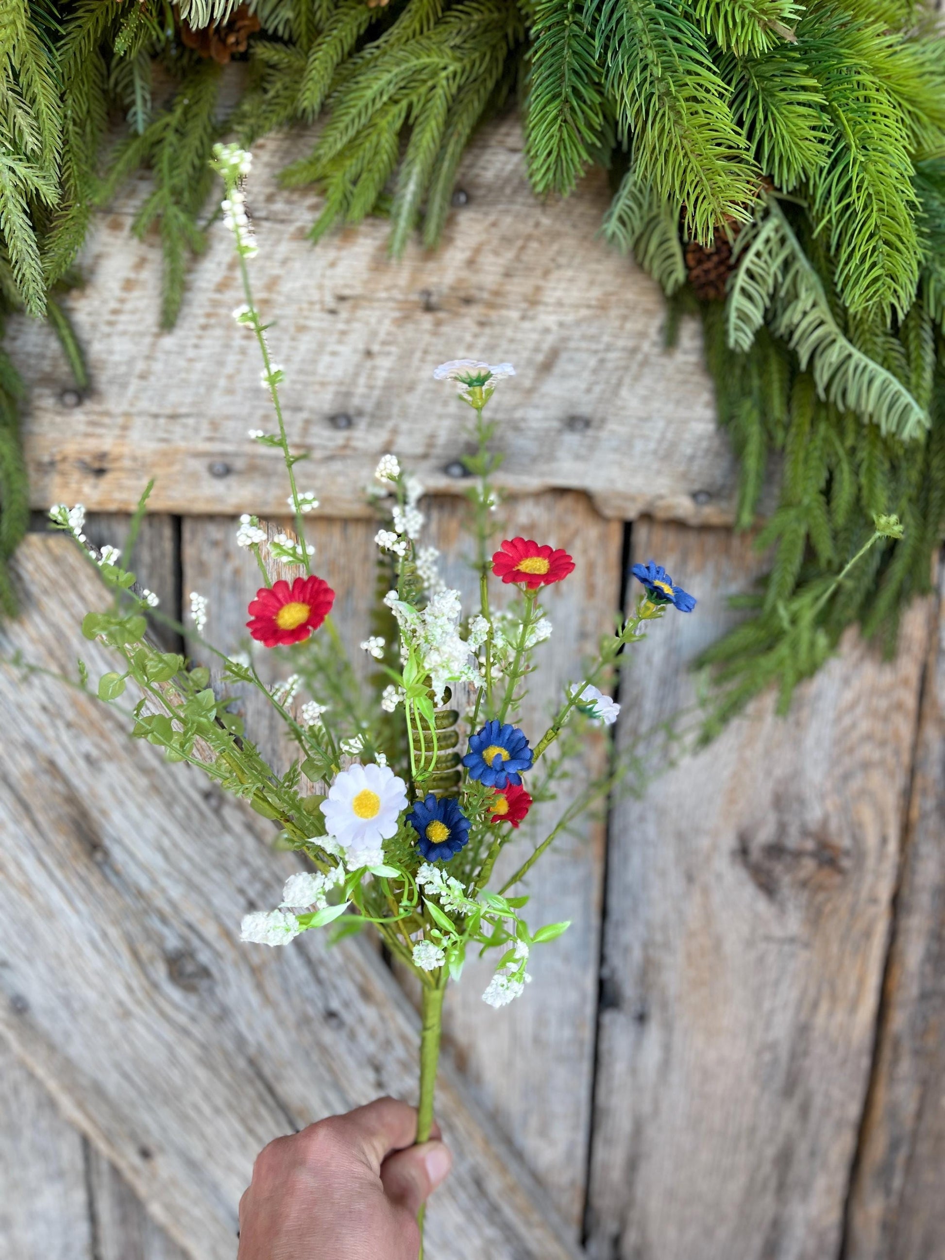 18" Patriotic Flowering Bush, Artificial Floral Bush, Red White Blue Floral, Wreath Supply, Floral Supply,Patriotic Decor, 74258RWB