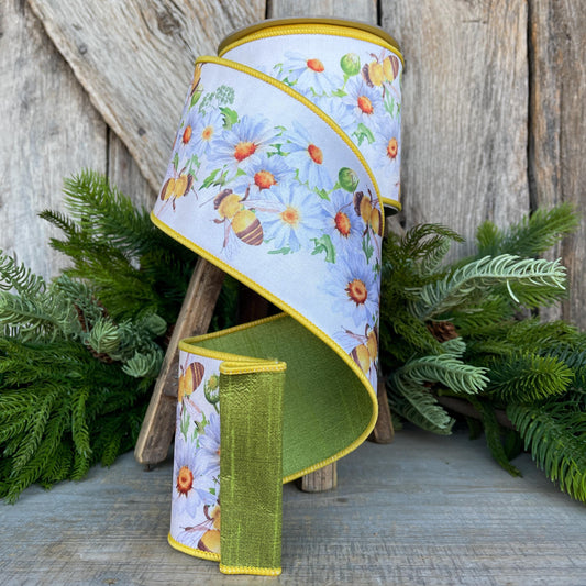 4" Honey Bee Ribbon, Wired Ribbon, Farrisilk Ribbon, Summer Ribbon, Bee Decor, Designer Ribbon, Bee Ribbon, SR068-32