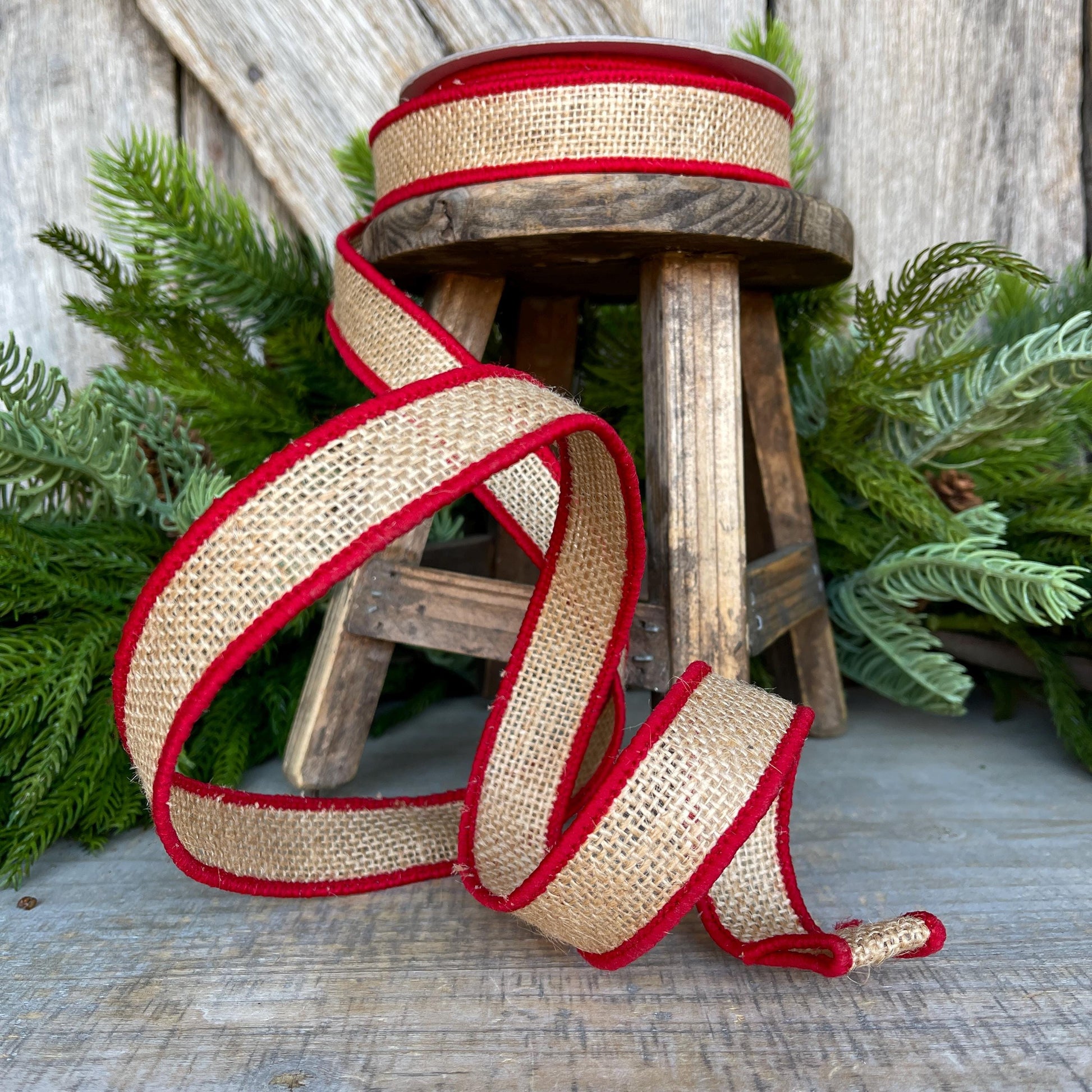 1" Red Burlap Accent Ribbon, Farrisilk Ribbon, Wired Ribbon, Burlap Ribbon, Designer Ribbon, SR096-02