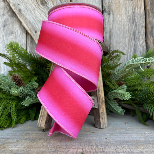 2.5" Red Pink Ombre Ribbon, Farrisilk RIbbon, Pink Wired RIbbon