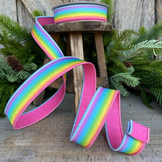 1" Magic Rainbow Ribbon, Farrisilk Ribbon, Wired Ribbon, Pastel Rainbow Ribbon, Spring Ribbon, Rainbow Decor, SR037-32