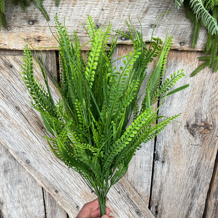 21" Button Fern Greenery Bush, Beaded Leaf Bush, Green Beaded Leaf Bush