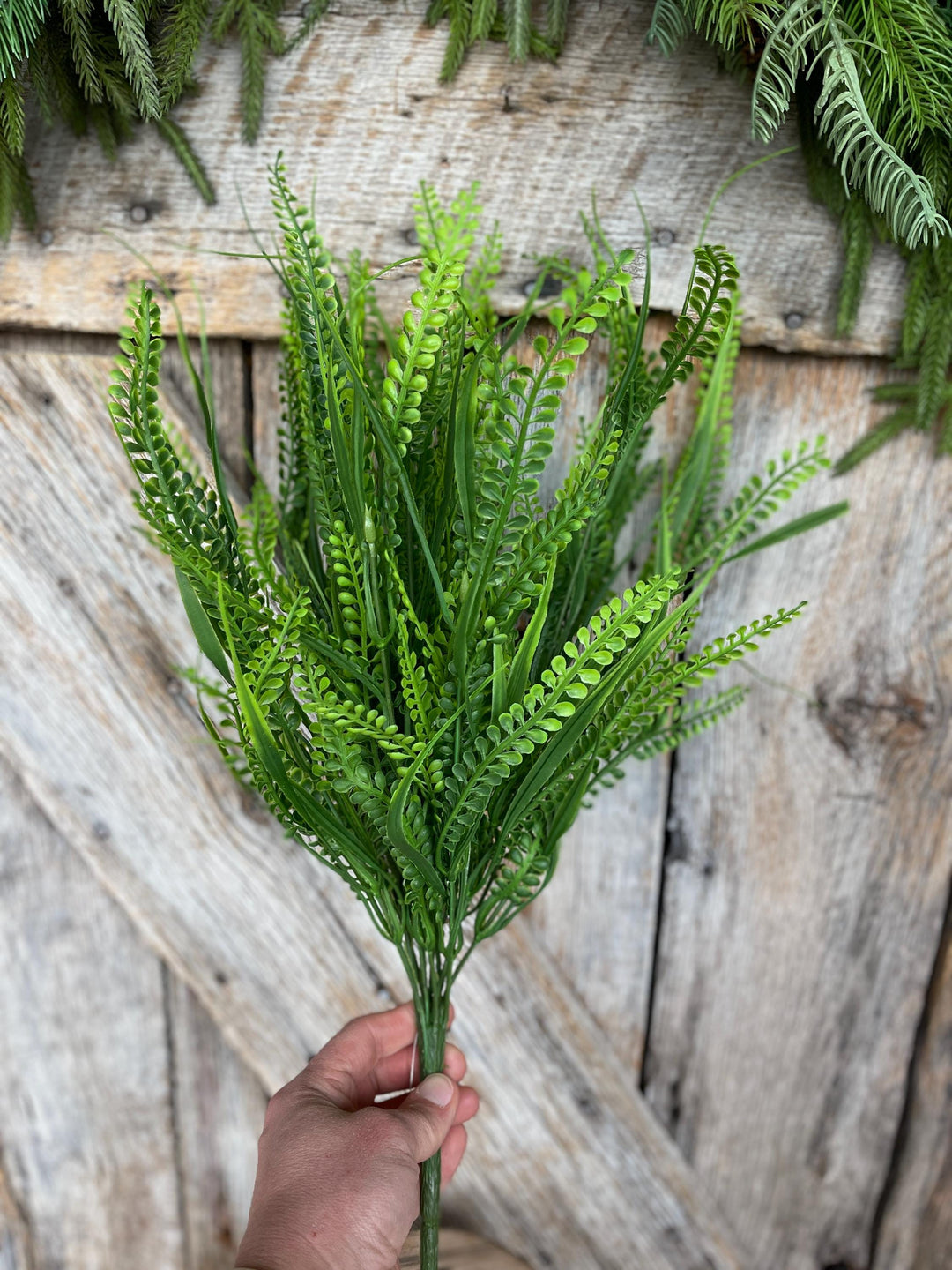 21" Button Fern Greenery Bush, Beaded Leaf Bush, Green Beaded Leaf Bush