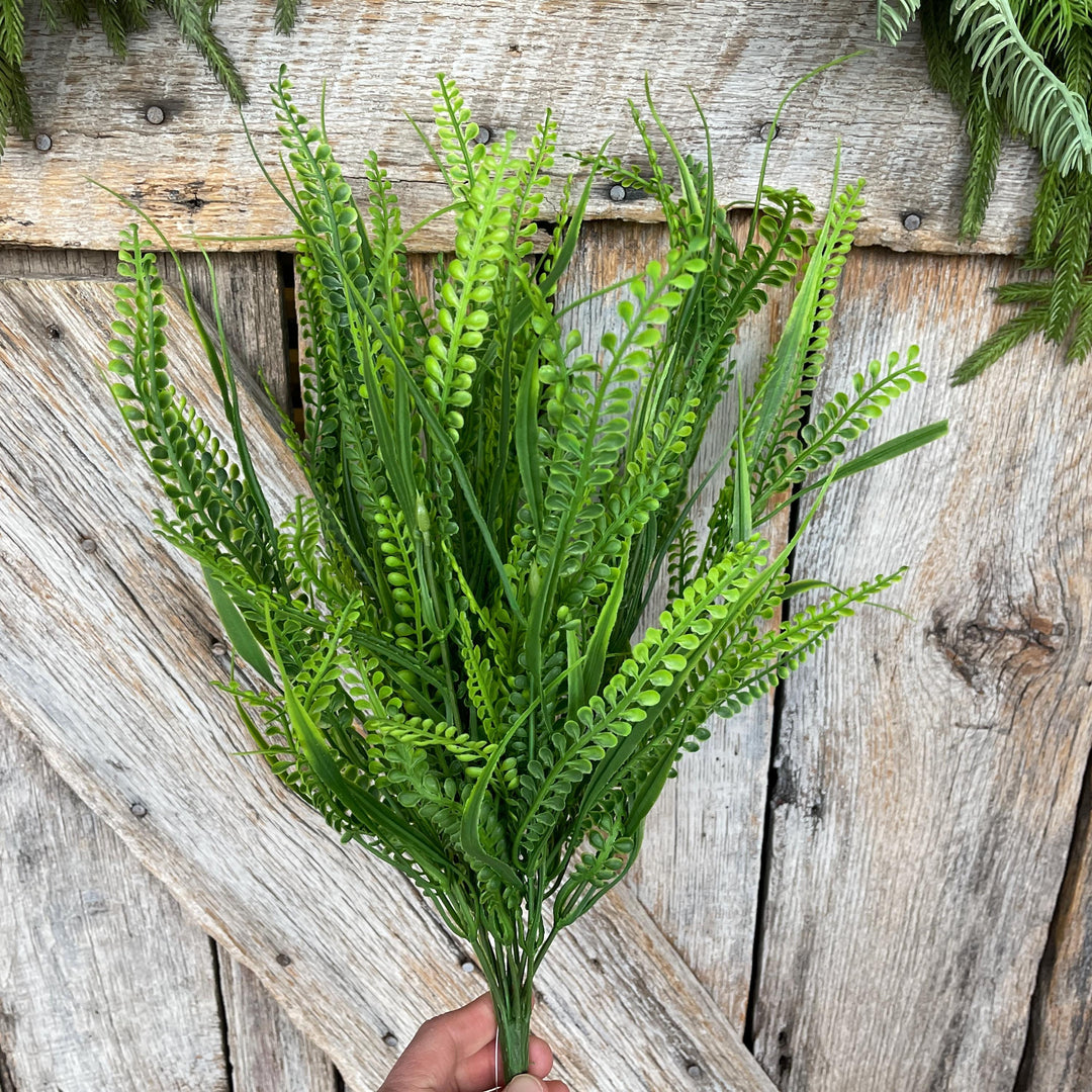 21" Button Fern Greenery Bush, Beaded Leaf Bush, Green Beaded Leaf Bush