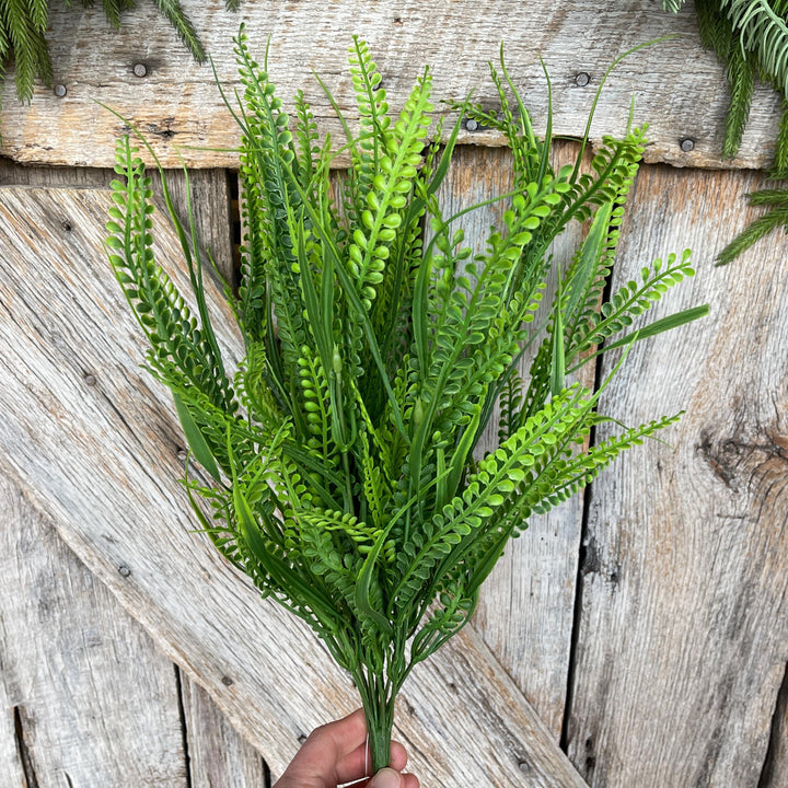 21" Button Fern Greenery Bush, Beaded Leaf Bush, Green Beaded Leaf Bush