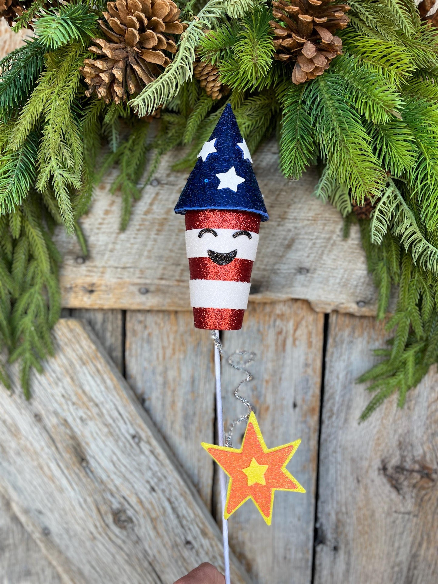 24" Patriotic Rocket Spray, Red White Blue Floral Spray, Patriotic Picks and Stems, 4th of July Rocket Pick, Patriotic Decor, 74240RWB