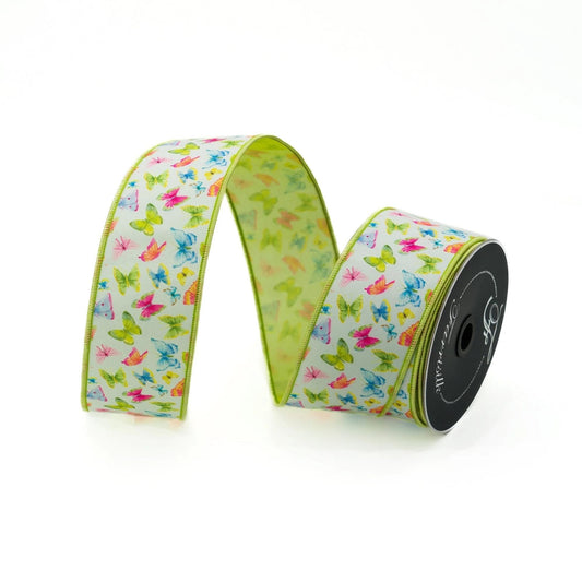2.5" Butterfly Ribbon, Farrisilk Ribbon, Wired Ribbon, Spring Summer Ribbon, Butterflies Ribbon, Designer Ribbon, Wreath Supply, RK189-32