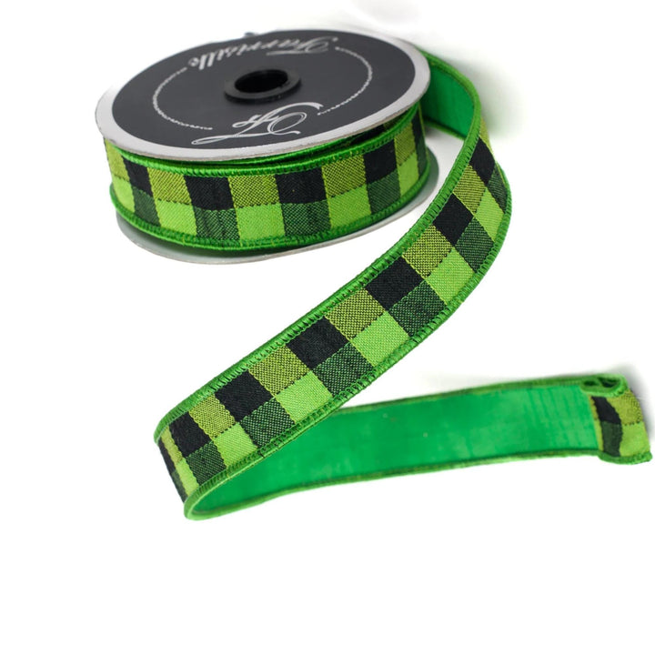 1" Green Black Stitchery Ribbon, Farrisilk Ribbon