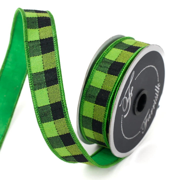 1" Green Black Stitchery Ribbon, Farrisilk Ribbon