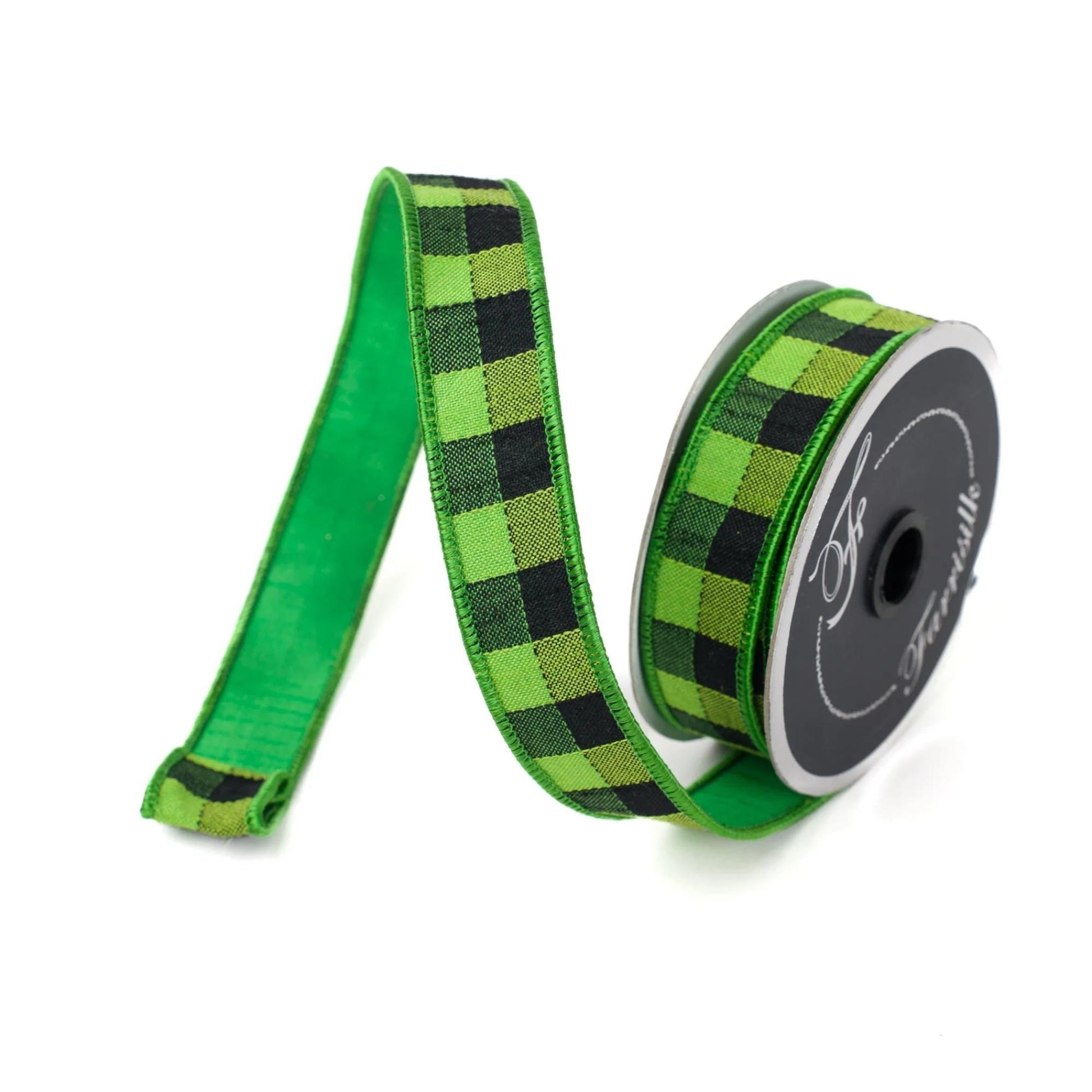 1" Green Black Stitchery Ribbon, Farrisilk Ribbon, Halloween Ribbon, Wreath Supply, Lime Green RIbbon, Designer RIbbon, RK502-90
