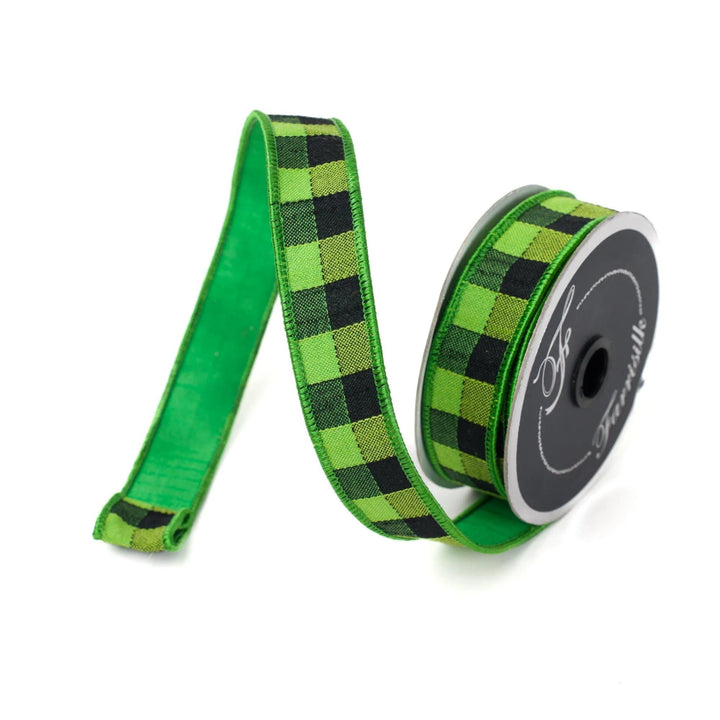 1" Green Black Stitchery Ribbon, Farrisilk Ribbon