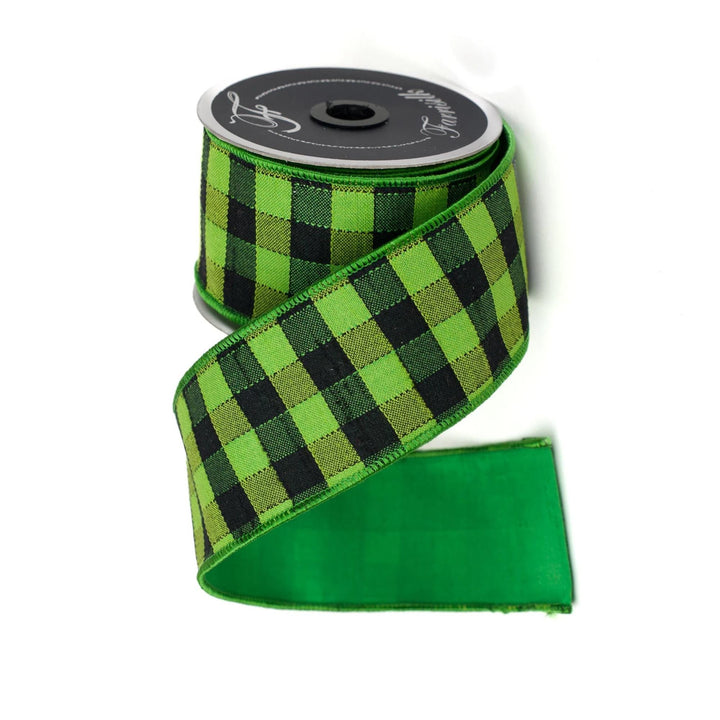 2.5" Green Black Stitchery Ribbon, Farrisilk Ribbon