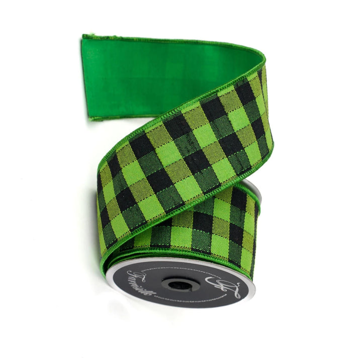 2.5" Green Black Stitchery Ribbon, Farrisilk Ribbon, Halloween Ribbon